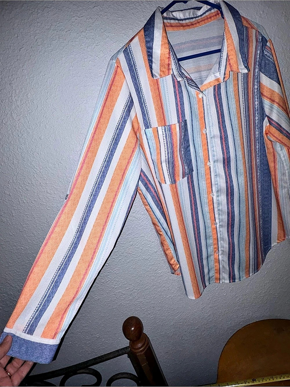 Striped Long Sleeve Shirt in Blue & Orange XL Like New - Picture 3 of 5